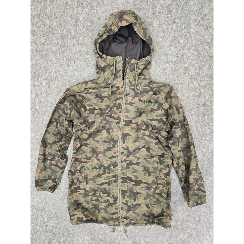 Columbia Windbreaker Full Zip Jacket Camouflage Green Men's Sz Small Hooded Logo